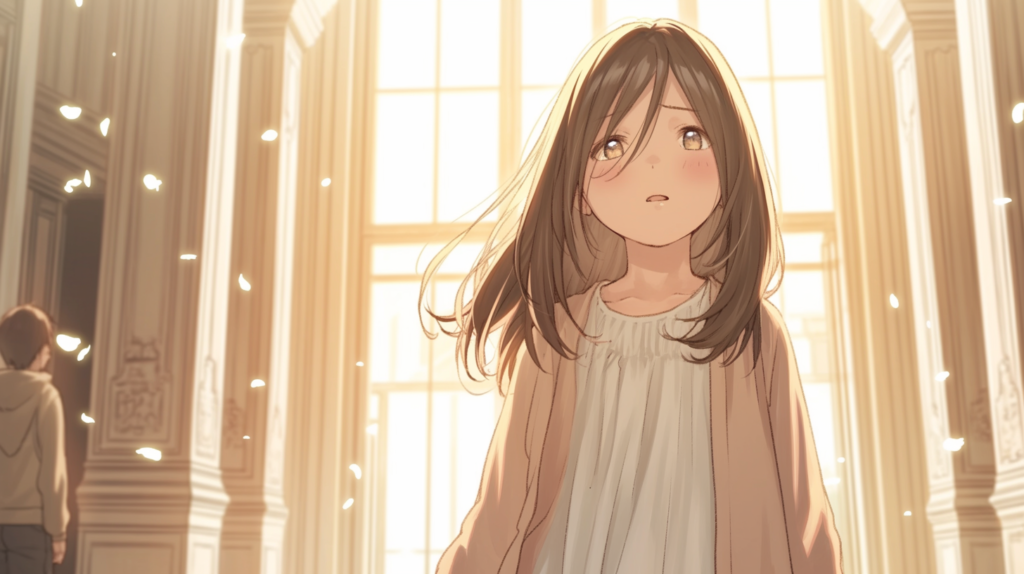 婚活で新しい一歩を踏み出す覚悟をテーマにした扉と二人のイメージイラスト