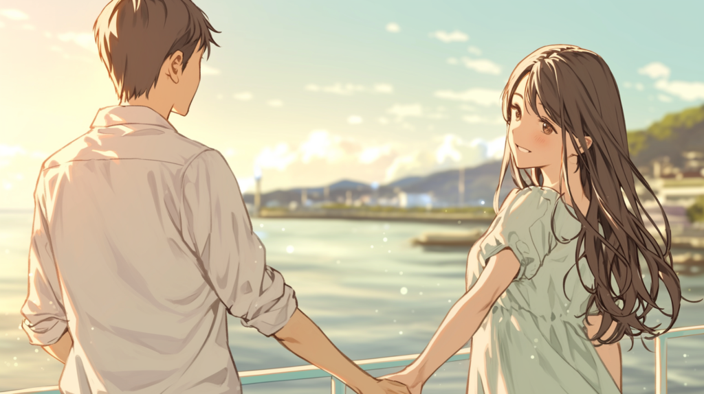 家族の事情を抱えながら婚活で手を差し伸べ合うカップルのイラスト
