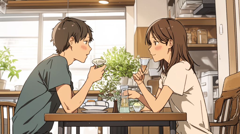 身内に障がいのある家族がいても婚活で成婚し日常を共にする二人の食卓イラスト