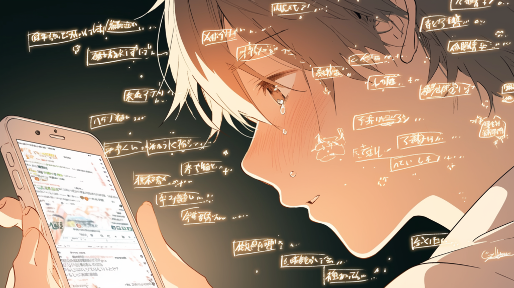 婚活プロフィールをつまみ読みする様子——選択過負荷と飽食状態を表すイラスト