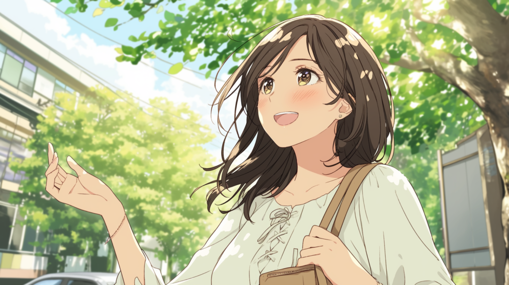 婚活に前向きになり陽光の中を歩く30代女性のイラスト