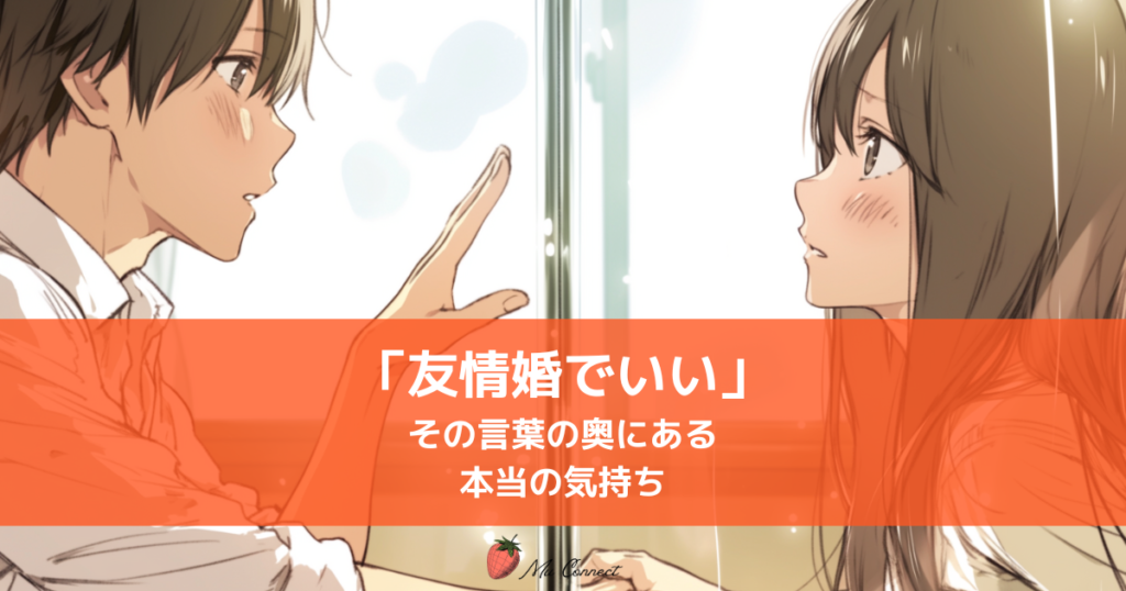 防弾ガラス越しに向き合う男女——友情婚の孤独を表すイラスト