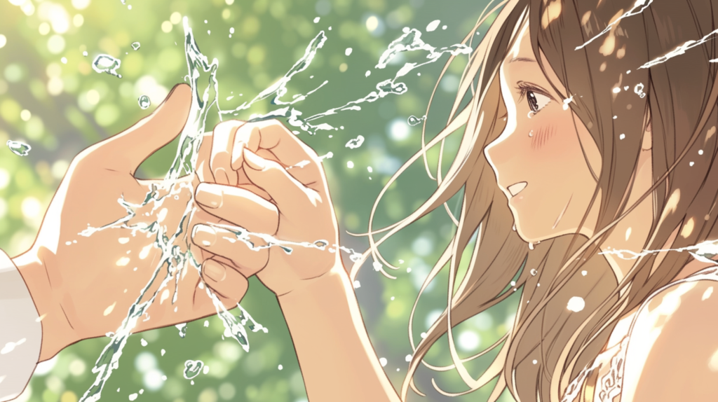 割れるガラスの向こうで初めて触れ合う二人——逃げ恥の契約婚が友情婚と異なる瞬間を表すイラスト