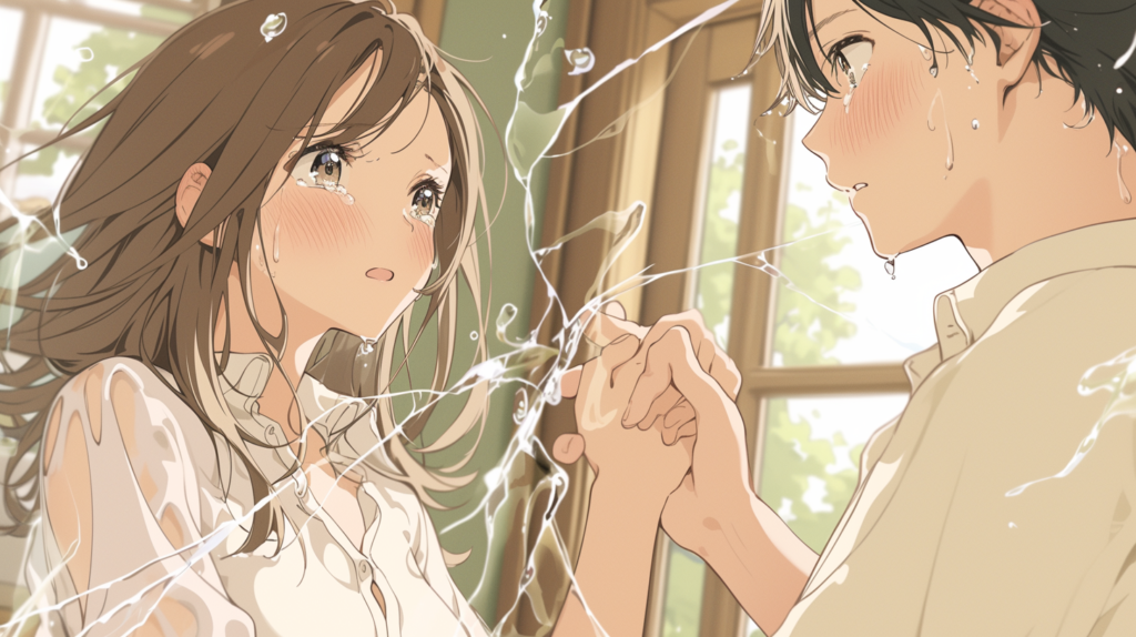 防弾ガラス越しに手を当てる二人——脆弱性の回避と孤独の固定化を表すイラスト